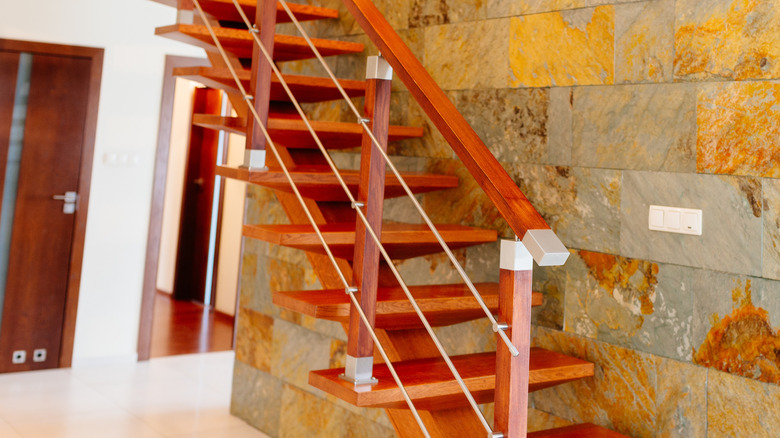 Modern brown wooden stairs 