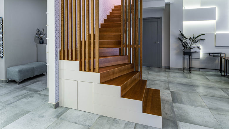 wooden staircase of luxury apartment