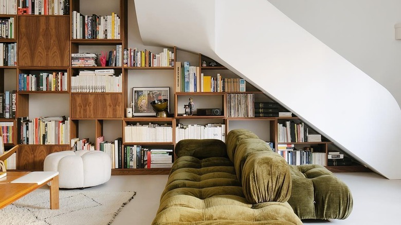 books against modern staircase