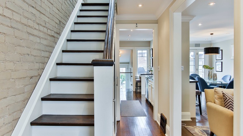 white wooden staircase