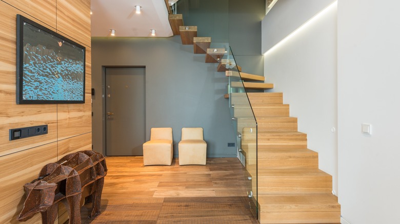 hallway with wooden staircase