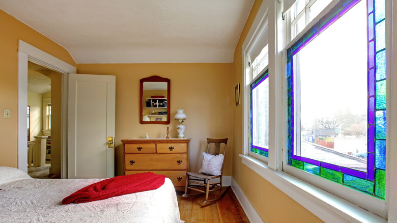 Bedroom with stained glass