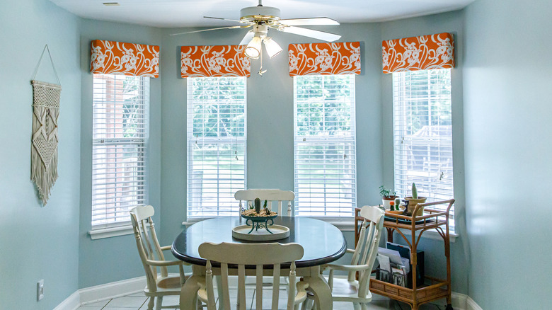 Windows with orange valances