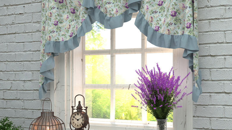 Floral valances in a window