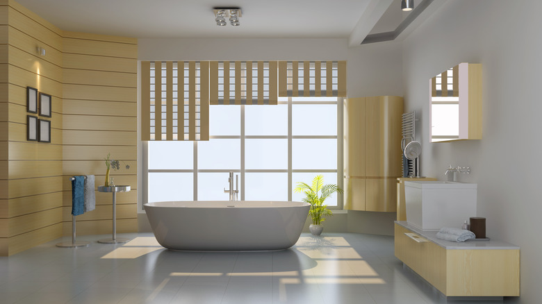 Bathroom with unique blinds