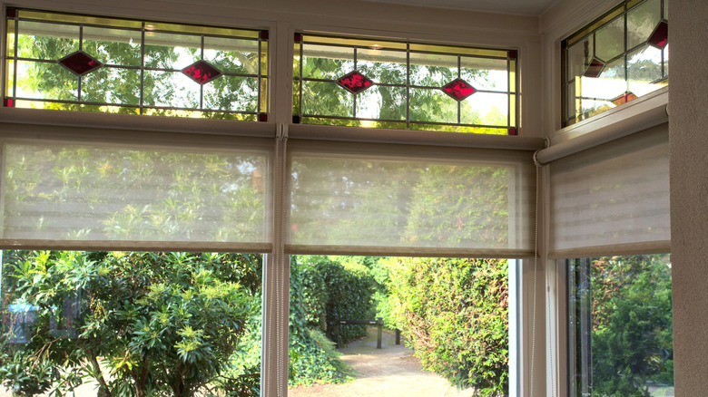 Stained glass windows with blinds