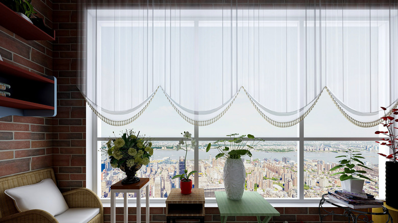 White curved curtains