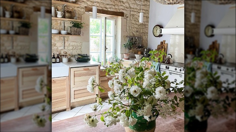 fresh flowers on butcher block