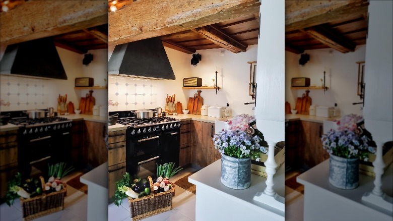 kitchen with wood beams 