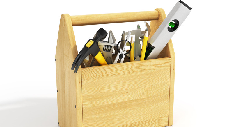 wooden toolbox on white background