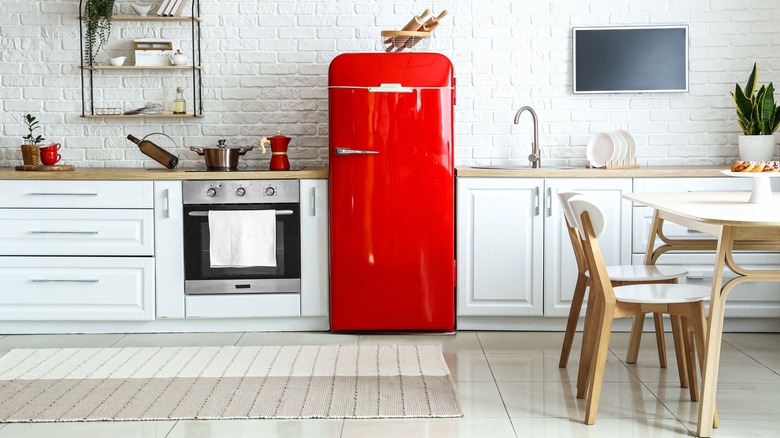 a red refrigerator