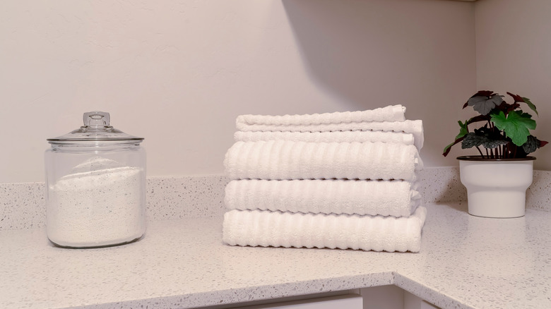 Laundry room counter with supplies