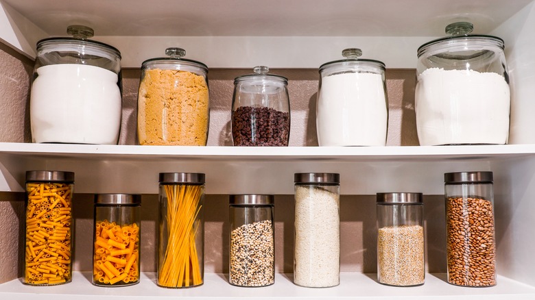 Clear organized pantry jars