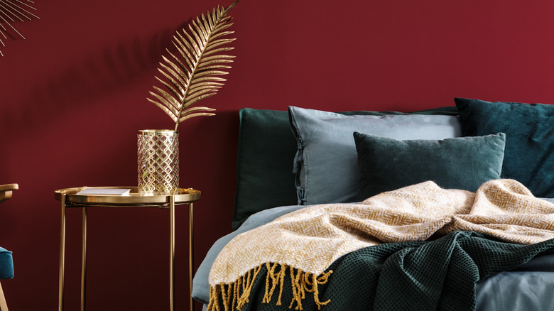 bedroom with red wall