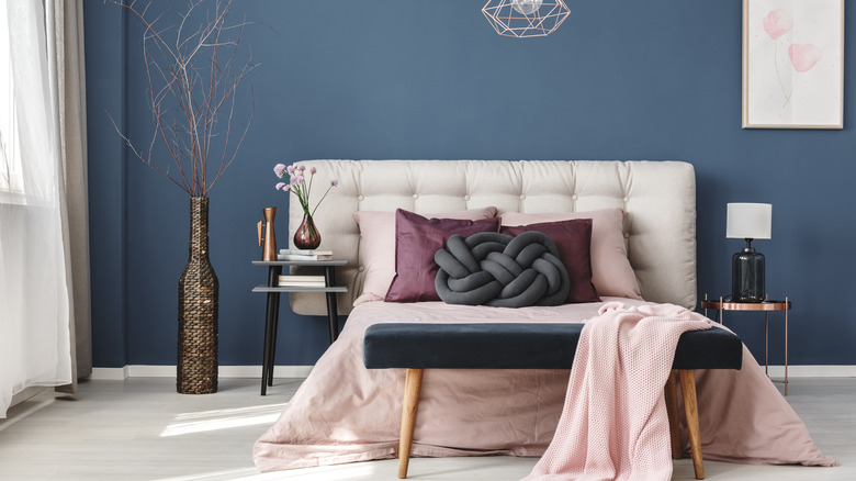 navy and pink bedroom
