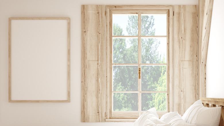 Window with barnboard panels