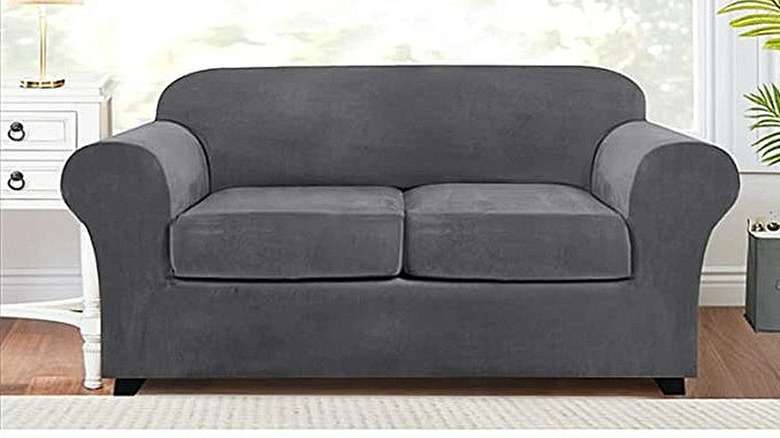 Grey velvet couch