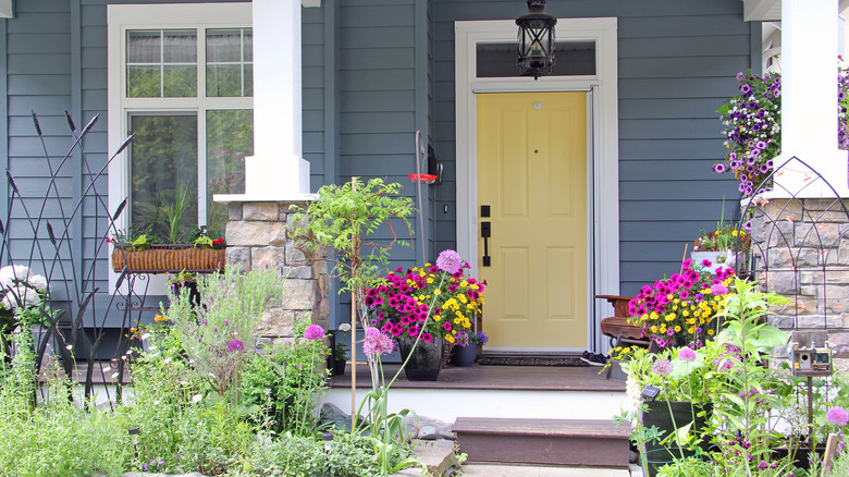 Porch with yellow door