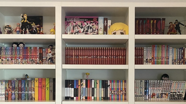 Bookshelf with manga and figurines