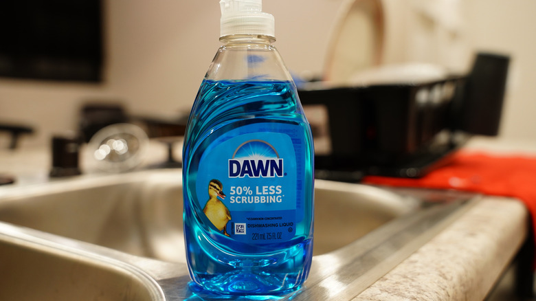 View of Dawn dish soap bottle on a kitchen sink