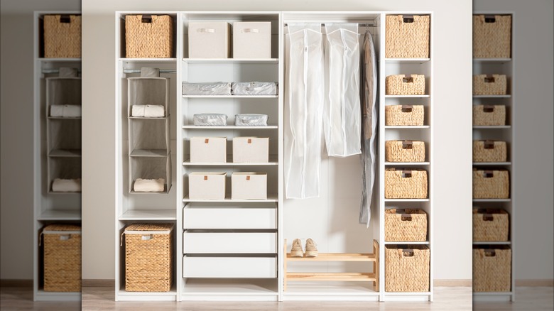 Bins and baskets in closet