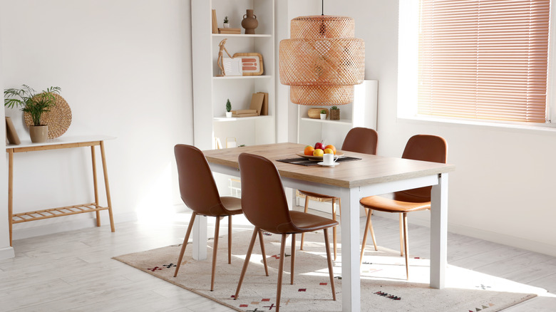 Dining room with stark white walls