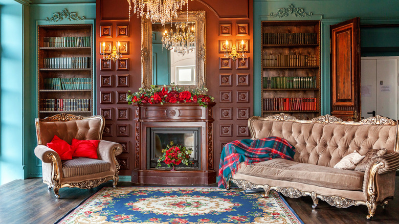 Antique sofa in a library