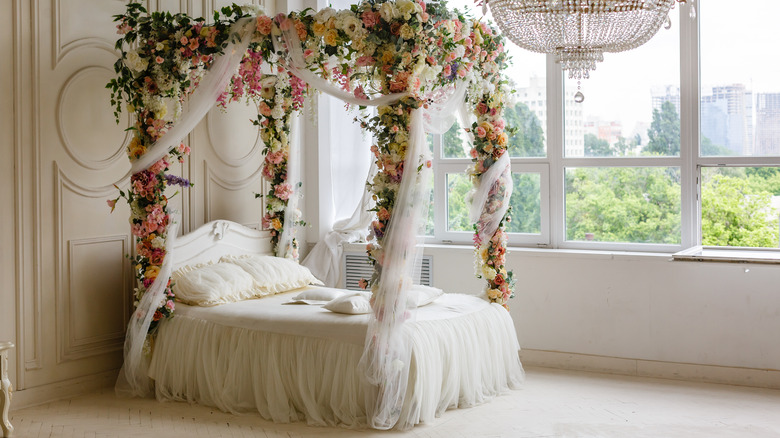 Bed decorated with plants