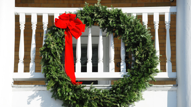 Christmas wreath on balcony