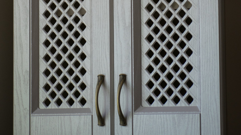 wooden cabinet with mesh doors