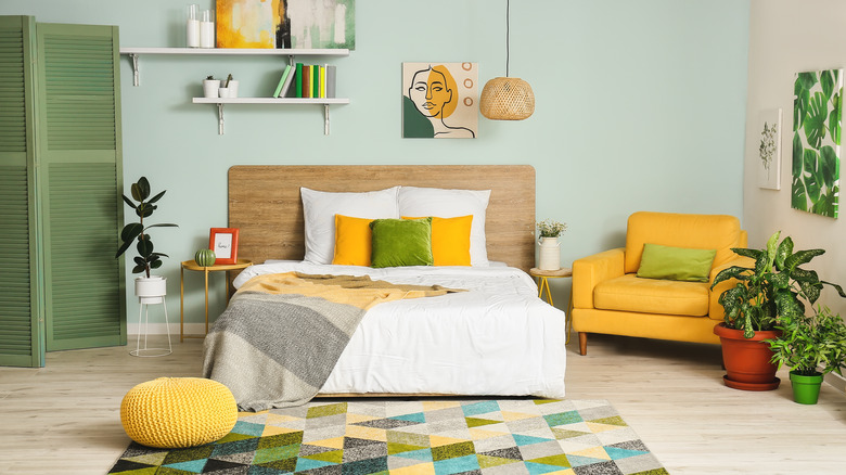 green, blue, and yellow room