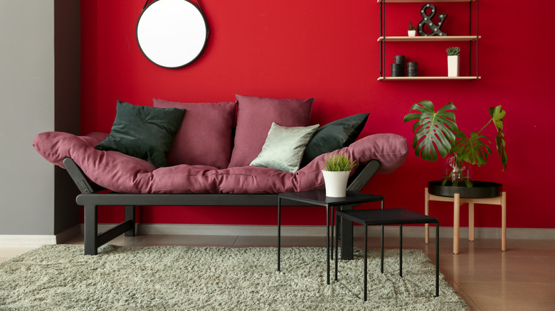 room with multiple elements of red