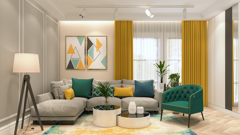 yellow and green living room