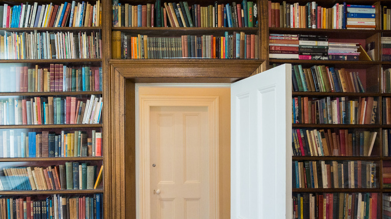 doorway with built-in bookcase