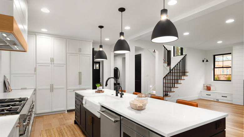 kitchen with two lighting types