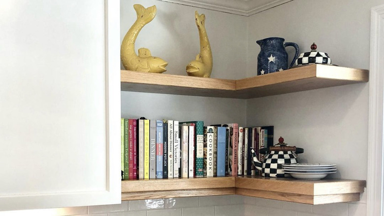 shelves in kitchen corner