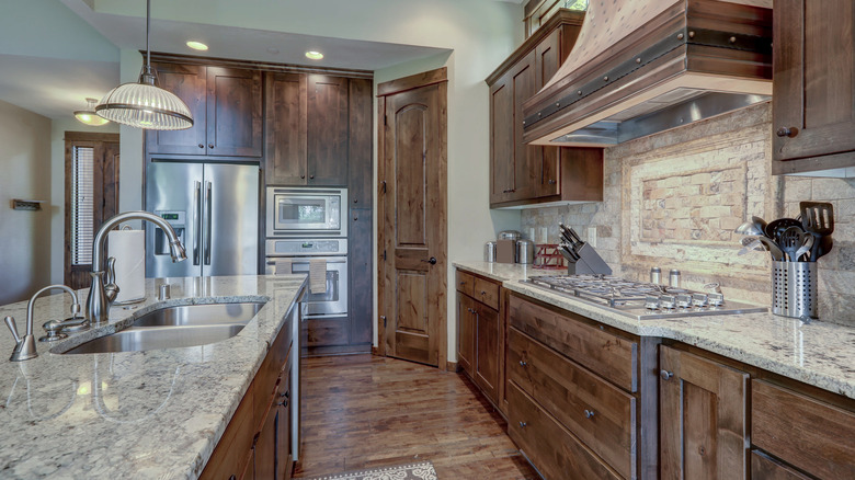 Dark wood cabinets