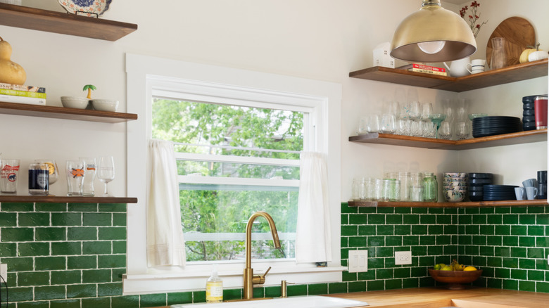 Green tile backsplash