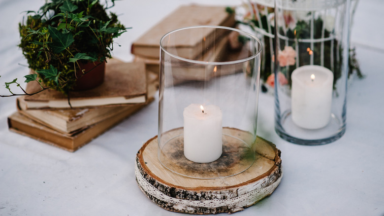 pillar candle in glass jar