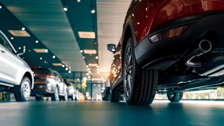 Cars parked in showroom