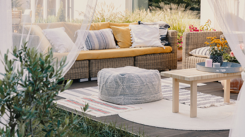 layered rugs outdoors