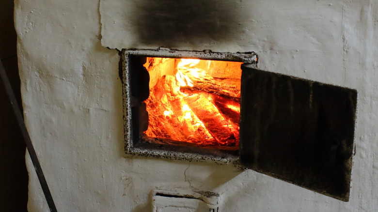 wood burning in old oven