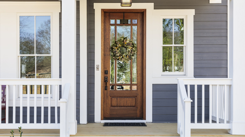 wreath on glass door