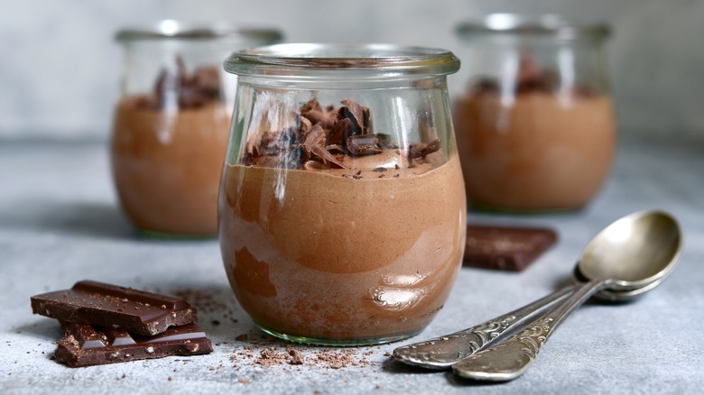 chocolate dessert in candle jars