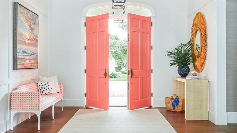 Flamingo pink coral front doors