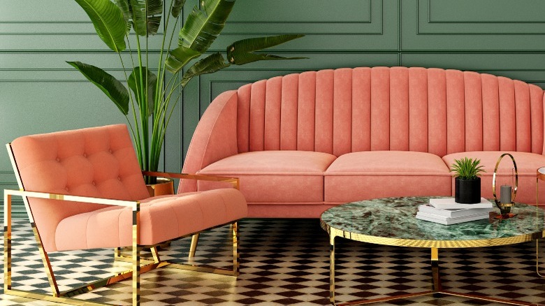 Pink coral sofa and chair