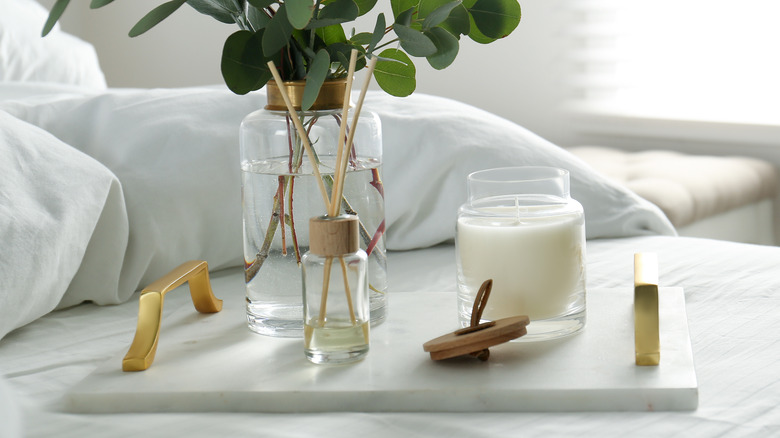 Marble tray with gold handles