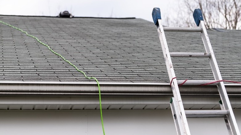 Ladder against home roof