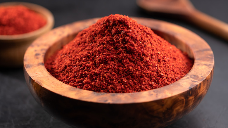 Chili powder in wood bowl