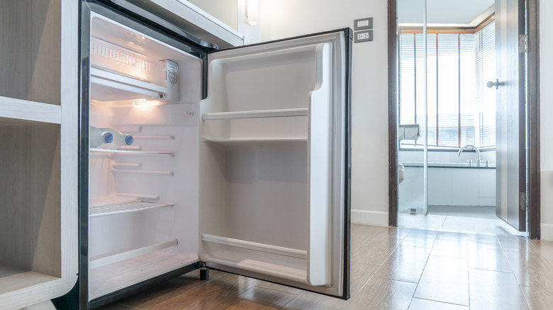 small refrigerator with door open